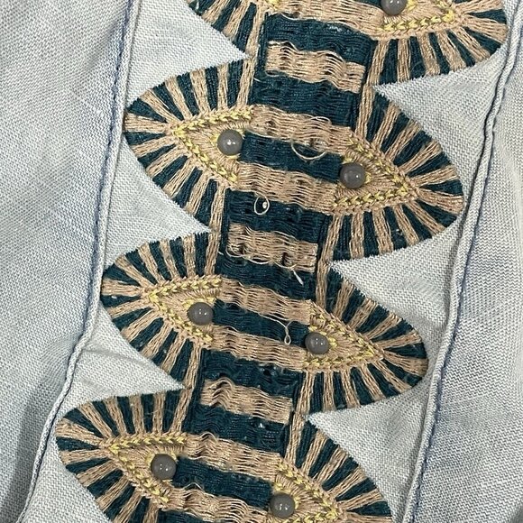 Free People Blue Linen Cotton Embroidered Stud Sleeve Light Jacket XS *stained - Picture 8 of 16